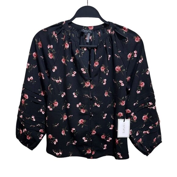 1. State Tops - 1.State Womens Size S Black Blooms Floral Print Pintuck Blouse NWT